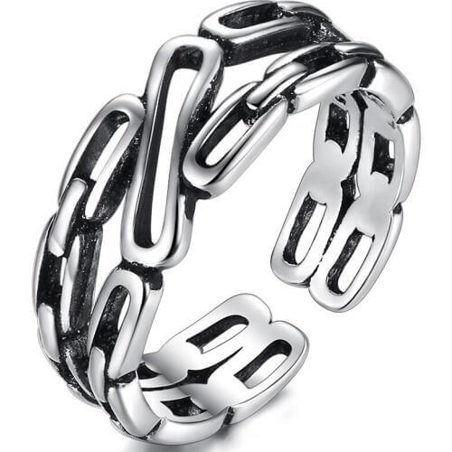 Hollow Multilayer Chunky Vintage Punk Adjustable Thai Silver Color Ring For Women Mens Korean Trendy Simple Jewelry S-R2215