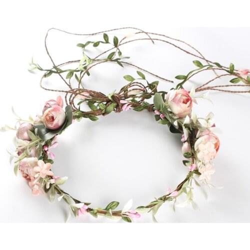 Faux Rose Rattan Flower Crown Hairband Floral Garland Headband Wedding Beach Decorate Photo Props Women Girl Hair Accessories