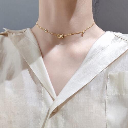 Simple Retro Flat Beads Clavicle Chain Necklace for Women Girls Wedding Party Charm Jewelry S-N705