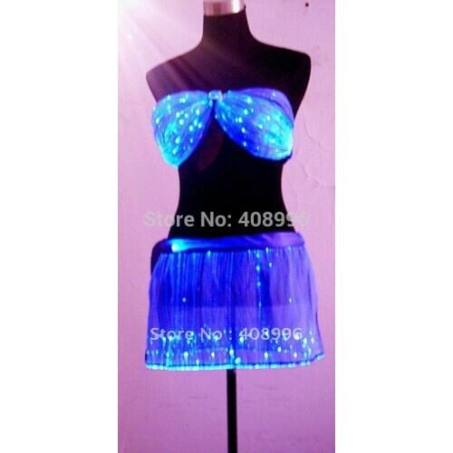 Sexy optical fiber luminous corsage and skirt for performance/fashion show/luminous costume/Show Clothing