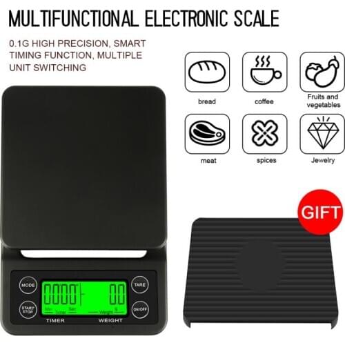 High Precision LCD Electronic Scales 3kg/0.1g 5kg/0.1g Drip Coffee Scale With Timer Portable Electronic Digital Kitchen Scale