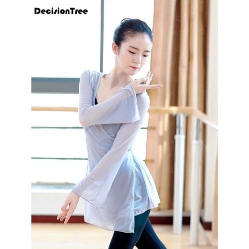 2021 ballet dance practice clothes top women team chinese folk dance sexy v neck oriental mesh transparent dancing blouse