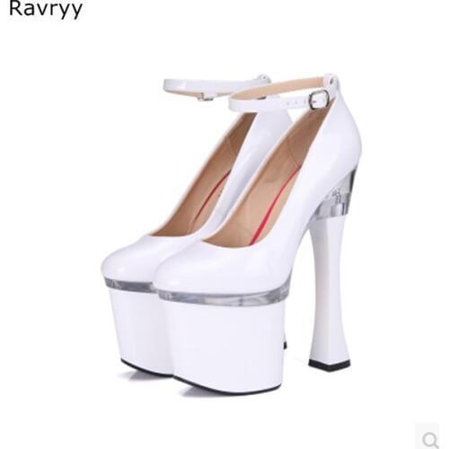 Ankle buckle Woman white platform heels elegant high heel Pointed Toe Sexy Pumps female dress shoes club party dance shoes