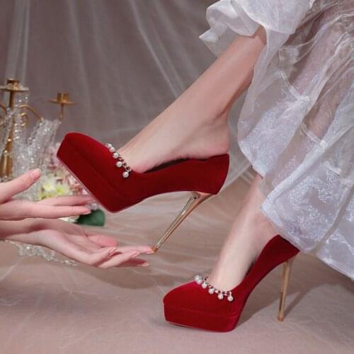 2021 Spring And Summer New Womens High Heels Pure Color Pearl Shallow Mouth Stiletto Shoes