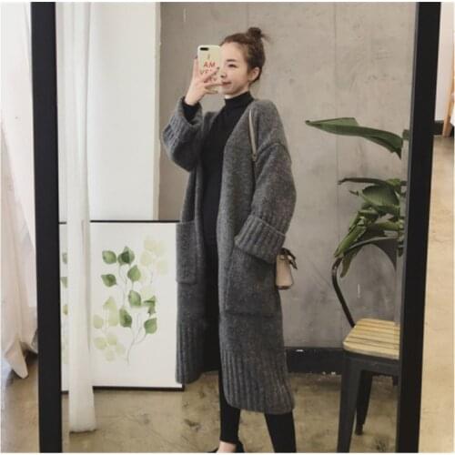 Autumn Winter New Women Knitted Oversized Cardigan Korean Warm Thick Open Stitch Long Sweater Cardigan with Pockets YOU773