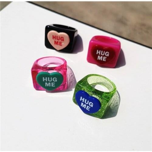 2021 New Colorful Contrast Transparent Resin Acrylic Heart Geometric Square Rings for Women Girls Summer y2k Jewelry