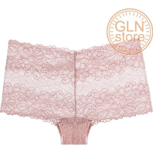 Women 's Underwear Lace Sexy Large Size Boxer Ultra-thin Translucent Panties Temptation Peach Hip Cotton Crotch Lingerie 137