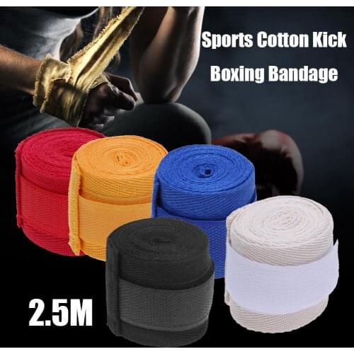 2.5m 2pcs Sports Cotton Kick Boxing Bandage Sanda Taekwondo MMA Wrist Hand Gloves Wraps Straps Sportswear Equipment