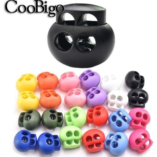 20pcs Colorful 2 Hole Dia.6mm Oval Cord Lock Stopper Toggle Clip for Outdoor Paracord Boots Shoelace Cord Lanyard Parts