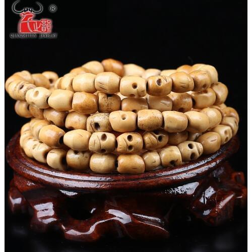 20PCS Handmade Carved Yak Bone Beads, Skull Antique Beads for Halloween Jewelry Making, Brown,5x6/7x8/9x10mm, Hole: 2mm