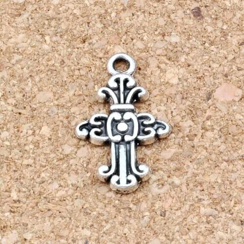 25Pcs/Lots Cross Christian Charm Keep Faith Dangle Beads Fit Bracelets Necklace Earrings 14.2x24mm A-276