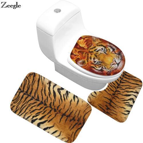 Zeegle Leopard Tiger 3pcs/set Bathroom Mat Flannel Carpet Bathroom Bath Rugs Anti-slip Mat For Toilet Absorbent Bathroom Rug