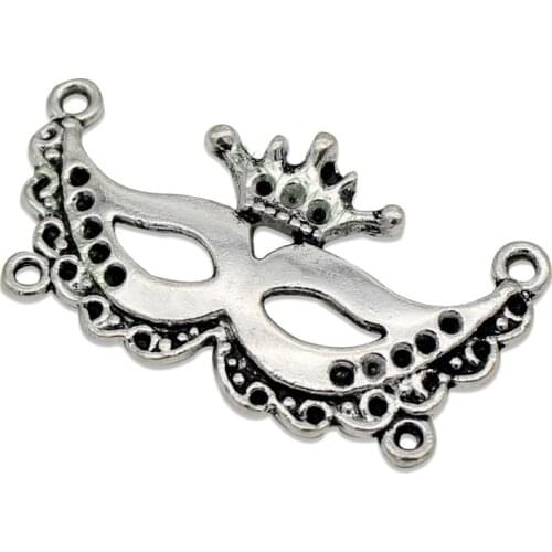 30pcs-Antique Tibetan Silver Mask Connector Charms, Jewelry Making 38x21mm