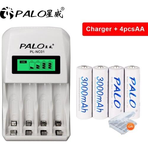PALO LCD display smart Battery Charger for 1.2V NI-MH NI-CD AA AAA Rechargeable Batteries + 4-12pcs 1.2V NI-MH AA AAA battery