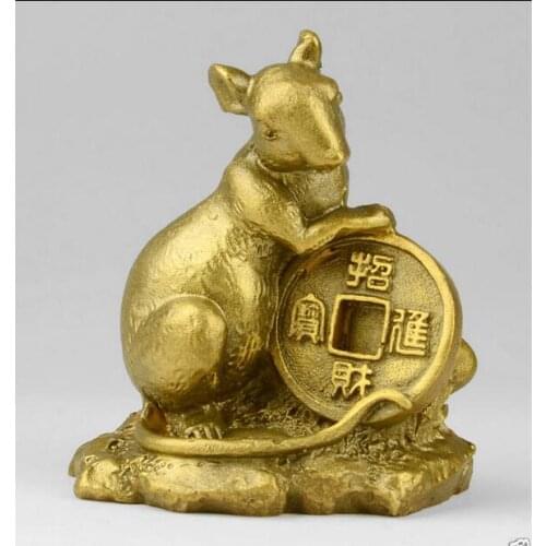 6710577++China Feng Shui Decorated Copper Brass Chinese Zodiac Lucky Rat amulet