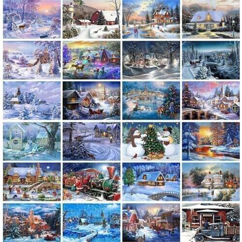 5D Full Diy Diamond Painting Mosaic Handmade Winter Scenery Cross Stitch Diamond Diamond Embroidery Christmas Decor Landscap JCC