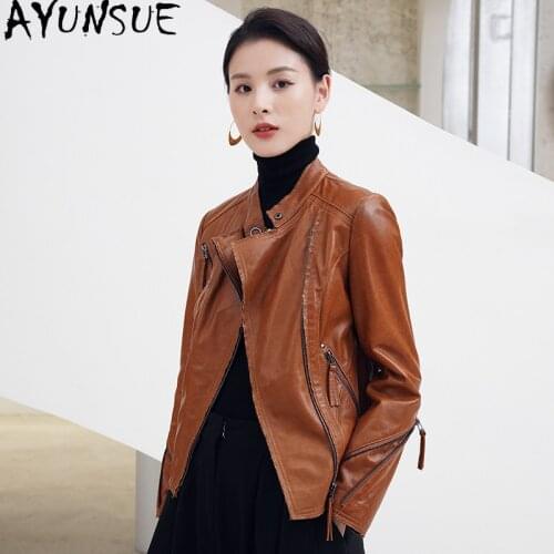 AYUNSUE Genuine Leather Jacket Women Korean Style Real Sheepskin Coat Spring Autumn Vintage Short Clothing Chaquetas Para Mujer