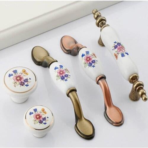 Free shipping Flower Pattern porcelain knob 76mm cabinet Door handle 32mm round pull Antique Bronze dresser Pull