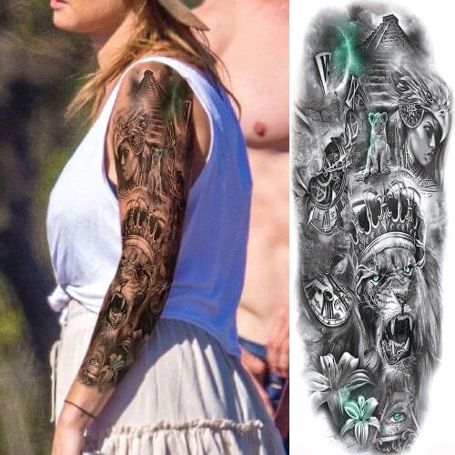 Shout Tiger Temporary Tattoos For Men Women Adult Body Art Full Arm Sleeve Tatoo Water Transfer Fake Tattoo Stickers Flower DIY