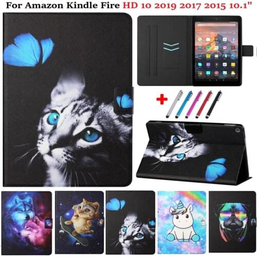 Case for Amazon Fire HD10 HD 10 2019 2017 2015 PU Leather Painted Cartoon Cover Funda Para for Tablet Kindle Fire Hd 10 Case