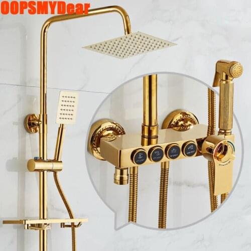 Digital Shower Set Bathroom Smart Thermostatic Shower System Wall Mount Hot Cold Mixer Intelligent Bath Faucet Square Head Grifo