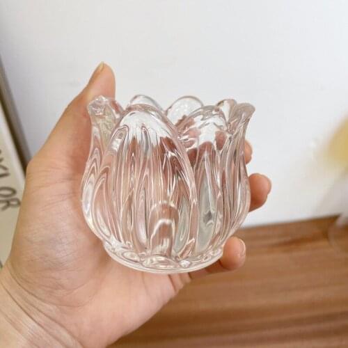 Crystal Candle Holders Glass Flower Candle Tea Light Holder Candlestick Decoration Buddhist Candlestick Decor