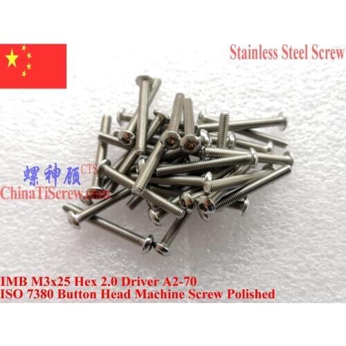 ISO 7380 Stainless Steel screws M3x25 Button Head Hex Driver A2-70 Polished ROHS 100 pcs