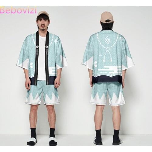 Haori Print Cardigan Harajuku Cosplay Kimono Shorts Sets Yukata Japanese Traditional Clothing Shirt Women Men Two-piece Suit