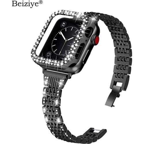 Women Diamond Band+Case For Apple Watch 40mm 38mm 44mm 42mm iWatch Series 6 SE 5 4 3 2 1 Luxury Bracelet Stainless Steel Strap