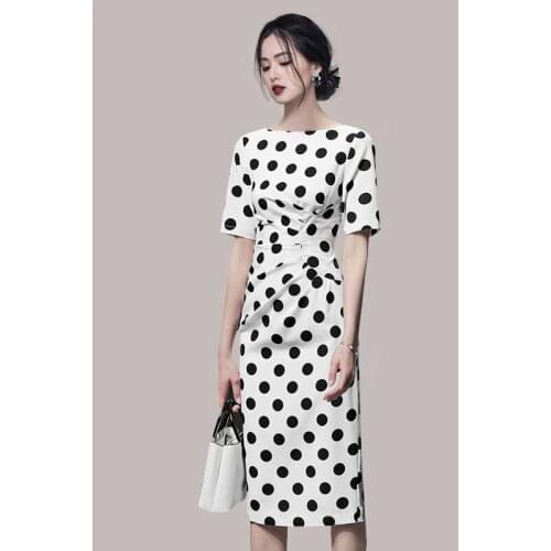 Summer Dress Office Lady Evening Elegant Vintage White Dot Women Dresses Bodycon Bandag Long Sundress Party Sexy Korean Clothes
