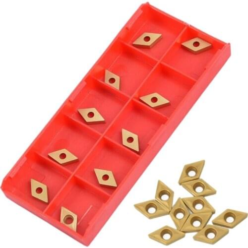 10Pcs DCMT070204 YBC251 Blades Gold Carbide Inserts CNC Lathe Cutter for Lathe Turning Tool Boring Bar