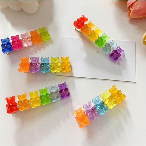 Cute Candy Color Little Bear Barrettes Colorful Little Bears Hair Clip Hairpins Jelly Color Gummy Hair Clips Hair Accessories
