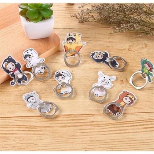 Reuse Cartoon Cute Boy Animal Cow Mobile Phone Stand Holder Bow Finger Ring Smart Phone Holder Stand For iPhone Huawei All Phone