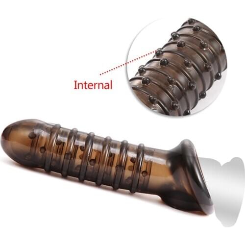 Reusable Condom Ribbed Cock Expander Penis Sleeve Testis Bondage Ring Penis Extension Delay Ejaculation Male Chastity Sex Toys
