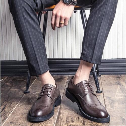2019New Arrival Men Formal Shoes Office Business Wedding Dress shoes Oxfords Bullock Design Handmade Leather shoes big size jki