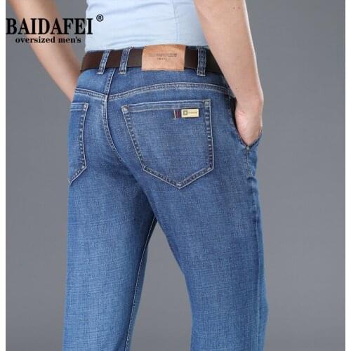 Mens Classic 5-Pocket Relaxed Fit Cotton Jean Summer Thin Comfortable Breathable Smart Casual Denim Trousers