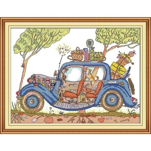 Station wagon cartoon counted printed on the canvas 11CT 14CT DIY kit Cross Stitch embroidery needlework Sets home decor