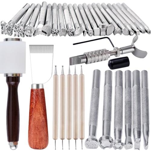 KAOBUY Leather Craft Tools Kit Stitching Stamping Embossing Punch Saddle Groover Carving Hammer Set For Leather Working