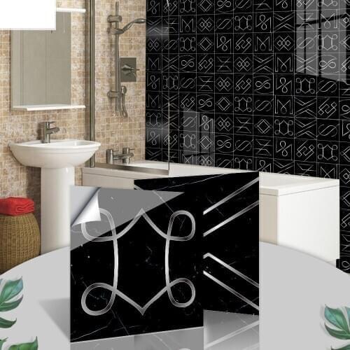 Euro black imitation tile sticker Self-adhesive abstract character pvc wall sticker Living room kitchen renovation wallpaper