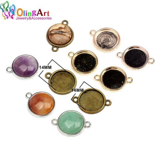 OlingArt 20pcs/Lot 14mm Inner Size 4 Colors Plated Classic Style Cabochon Base Setting Charms Pendant Tray DIY jewelry making