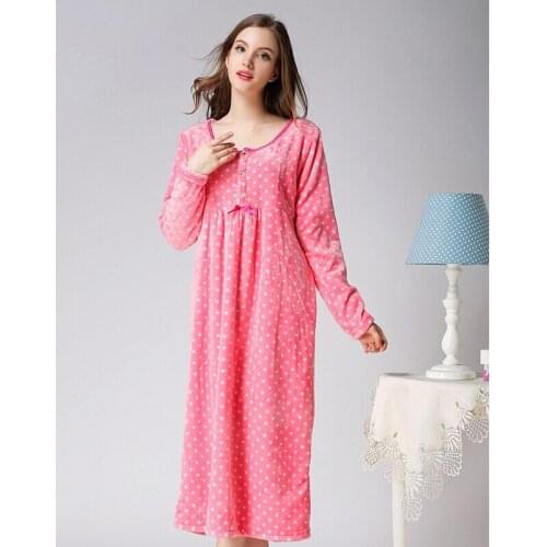 Autumn/Winter Sleepwear Ladies Long Sleeve Flannel Coral Princess Long Nightdress Maternity Dress Bathrobe Casual Home Clothing