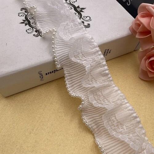 Size 2 183 cm lace chiffon crimped wave pearl lace, used to dress decorative border ribbon applique DIY sewing lace fabric