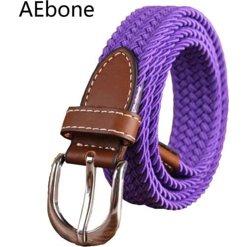 AEbone Casual Knitted Belt Women Woven Canvas Elastic Stretch Belt Pin Buckle Female Military Tactical Jeans Belts Purple YB042