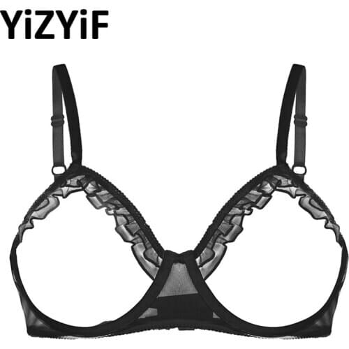 Sexy Lingerie Women See Through Sheer Bralette Sexy Open Cups Bra Top Ladies Bare Breast Ruffles Underwired Bras Erotic Lingerie