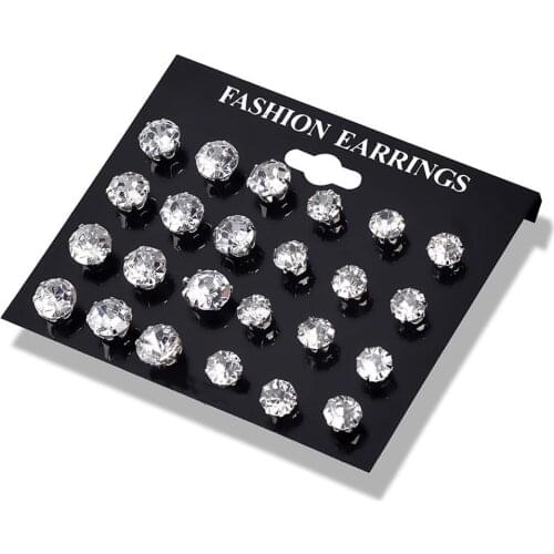 12 Pairs/Set Fashion Shiny CZ Cubic Zirconia Ear Studs Women Wedding Earrings Jewelry