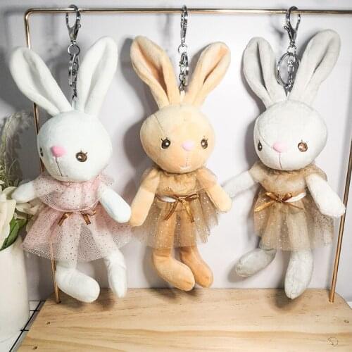 Cute Gauze skirt Rabbit plush toy Cartoon creative bunny bag pendant car keychain Soothing doll 18cm christmase wedding gift
