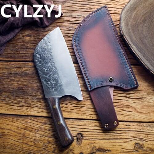Traditional Handmade Forged Kitchen Knife Hammer Stainless Steel Chefs Chopper Cooking Knives Wooden Meat Slicer Butcher Knife