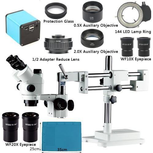 3.5~90X Simul Focal Trinocular Stereo Microscope Double Boom Stand Auto Focus SONY IMX290 HDMI Camera For PCB Repair Soldering