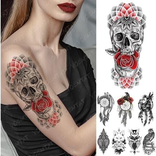 Waterproof Temporary Tattoo Sticker Red skull dragon lion Tattoos Dreamcatcher Bird Body Art Arm Fake Sleeve Tatoo Women Men