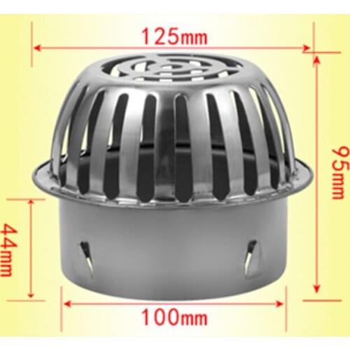 125mm diameter convex balcony built-in floor drain large displacement suitable 110mm wide pipe 304 stainless steel